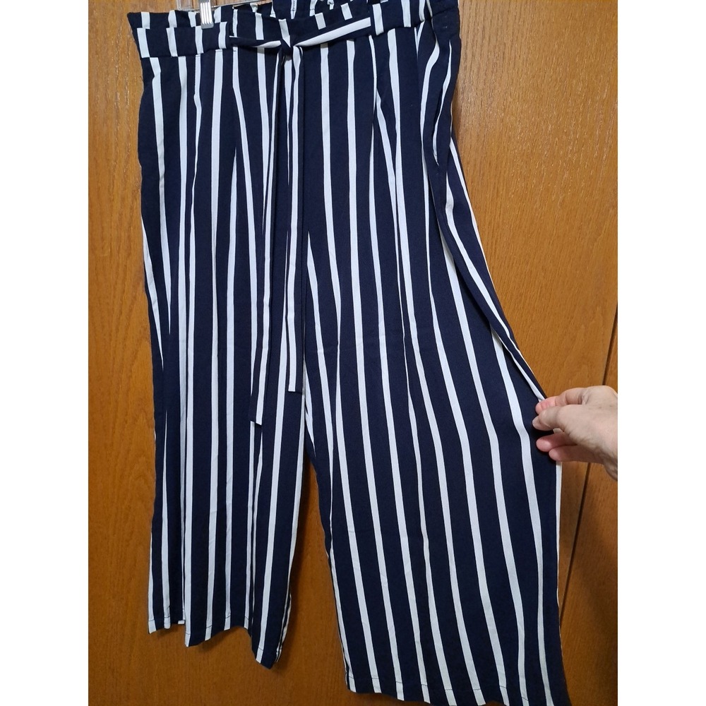 Adrienne Vittadini Womens XL Viscose Striped Elastic Waist Wide Leg Pants Casual